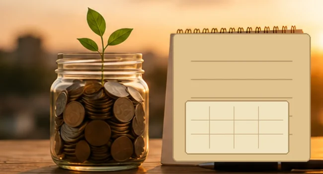 Retirement savings jar and blank planning calendar representing Required Minimum Distributions and retirement deadlines